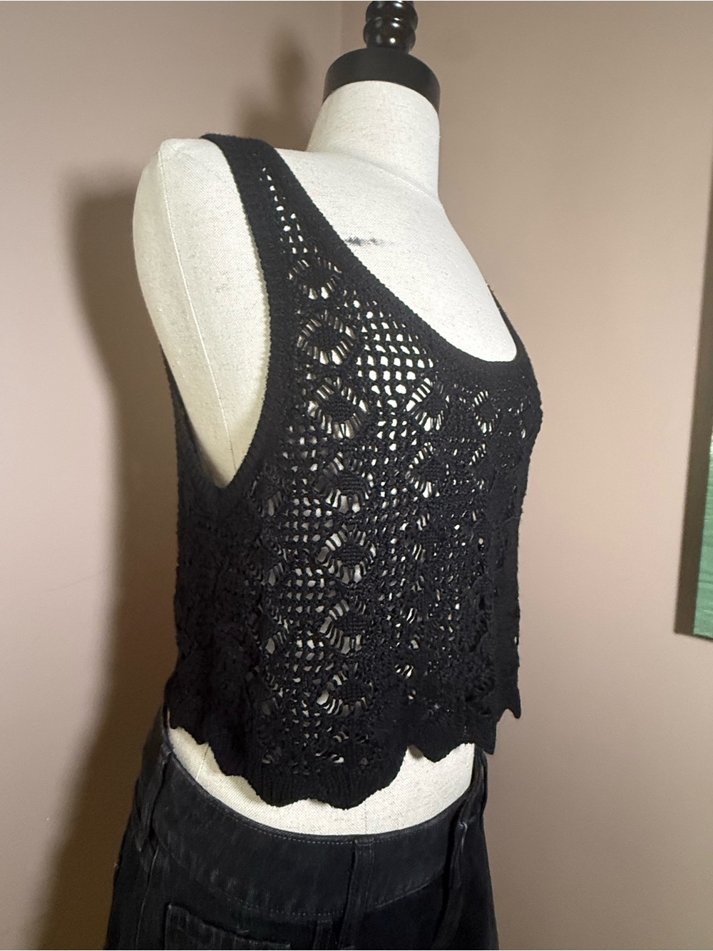 VS Black Crochet Tank Top